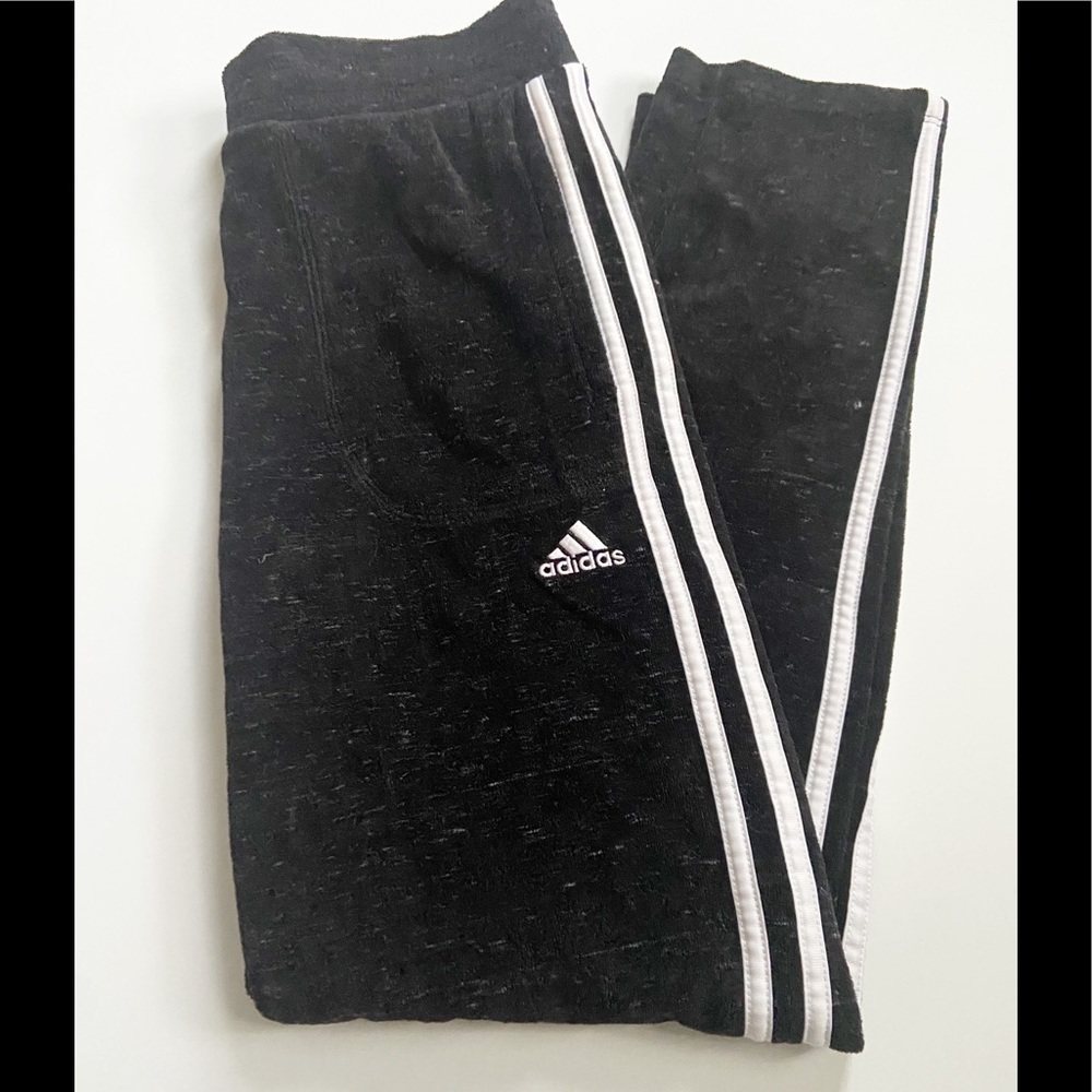 EUC. Adidas Girls Velour Black Heathered Athletic Pants